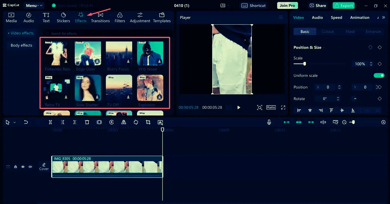 Premium Effects and Filters in CapCut